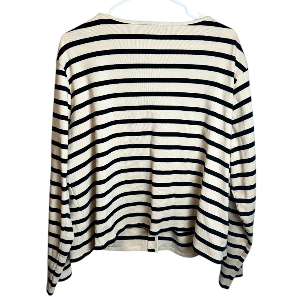 Mango MNG Cream Black Striped Button Up Cardigan Preppy Size 2XL - Picture 3 of 4